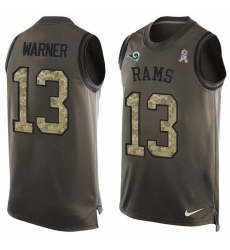 Men's Nike Los Angeles Rams #13 Kurt Warner Limited Green Salute to Service Tank Top NFL Jersey