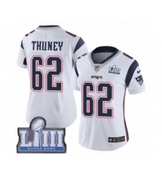Women's Nike New England Patriots #62 Joe Thuney White Vapor Untouchable Limited Player Super Bowl LIII Bound NFL Jersey
