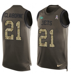 Men's Nike New York Jets #21 Morris Claiborne Limited Green Salute to Service Tank Top NFL Jersey