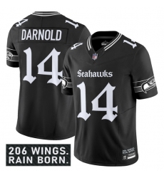 Men's Seattle Seahawks #14 Sam Darnold Black 2025 F.U.S.E. 'Gothic Rain City Shadows Edition' Vapor Limited Football Stitched Jersey