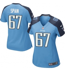 Women's Nike Tennessee Titans #67 Quinton Spain Game Light Blue Team Color NFL Jersey