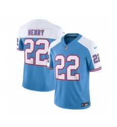 Men's Nike Tennessee Titans #22 Derrick Henry Blue White 2023 F.U.S.E. Vapor Limited Throwback Football Stitched Jersey