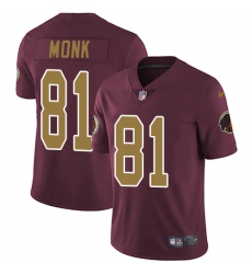 Youth Nike Washington Redskins #81 Art Monk Elite Burgundy Red/Gold Number Alternate 80TH Anniversary NFL Jersey