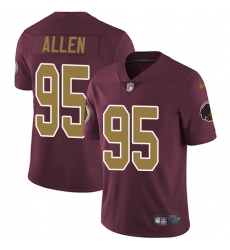 Youth Nike Washington Redskins #95 Jonathan Allen Burgundy Red/Gold Number Alternate 80TH Anniversary Vapor Untouchable Limited Player NFL Jersey