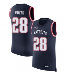 Men's Nike New England Patriots #28 James White Limited Navy Blue Rush Player Name & Number Tank Top NFL Jersey