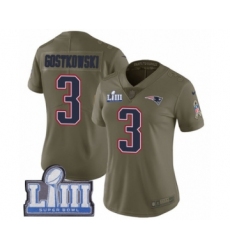 Women's Nike New England Patriots #3 Stephen Gostkowski Limited Olive 2017 Salute to Service Super Bowl LIII Bound NFL Jersey