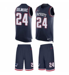 Men's Nike New England Patriots #24 Stephon Gilmore Limited Navy Blue Tank Top Suit NFL Jersey