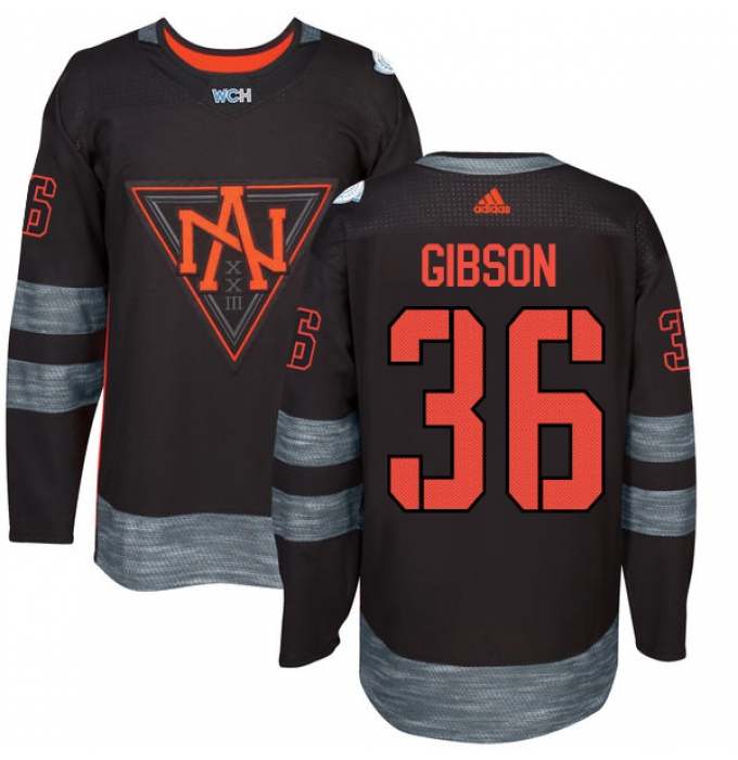 Men's Adidas Team North America #36 John Gibson Premier Black Away 2016 World Cup of Hockey Jersey