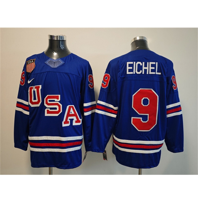 Men's USA #9 Jack Eichel Royal 2025-2026 Stitched Jersey