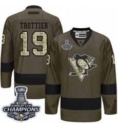 Men's Reebok Pittsburgh Penguins #19 Bryan Trottier Authentic Green Salute to Service 2017 Stanley Cup Champions NHL Jersey