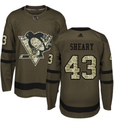 Men's Reebok Pittsburgh Penguins #43 Conor Sheary Authentic Green Salute to Service NHL Jersey