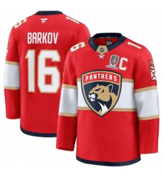 Men's Florida Panthers #16 Aleksander Barkov Red Home 2025 Stanley Cup Champions & C Stitched Hockey Jersey