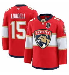 Men's Florida Panthers #15 Anton Lundell Red 2025 Stanley Cup Final Stitched Hockey Jersey