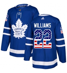 Youth Adidas Toronto Maple Leafs #22 Tiger Williams Authentic Royal Blue USA Flag Fashion NHL Jersey