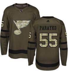 Youth Adidas St. Louis Blues #55 Colton Parayko Premier Green Salute to Service NHL Jersey