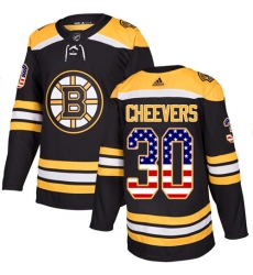 Men's Adidas Boston Bruins #30 Gerry Cheevers Authentic Black USA Flag Fashion NHL Jersey