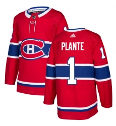 Men's Adidas Montreal Canadiens #1 Jacques Plante Authentic Red Home NHL Jersey