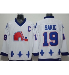 Nordiques #19 Joe Sakic Whtie CCM Throwback Stitched NHL Jersey