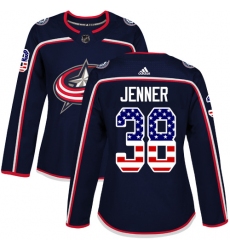 Women's Adidas Columbus Blue Jackets #38 Boone Jenner Authentic Navy Blue USA Flag Fashion NHL Jersey
