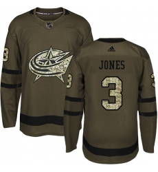 Men's Adidas Columbus Blue Jackets #3 Seth Jones Premier Green Salute to Service NHL Jersey