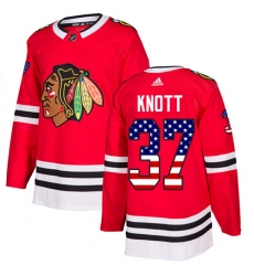 Youth Adidas Chicago Blackhawks #37 Graham Knott Authentic Red USA Flag Fashion NHL Jersey