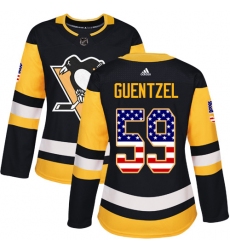 Women's Adidas Pittsburgh Penguins #59 Jake Guentzel Authentic Black USA Flag Fashion NHL Jersey