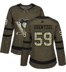Women's Reebok Pittsburgh Penguins #59 Jake Guentzel Authentic Green Salute to Service NHL Jersey
