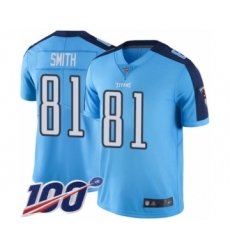 Men's Tennessee Titans #81 Jonnu Smith Limited Light Blue Rush Vapor Untouchable 100th Season Football Jersey