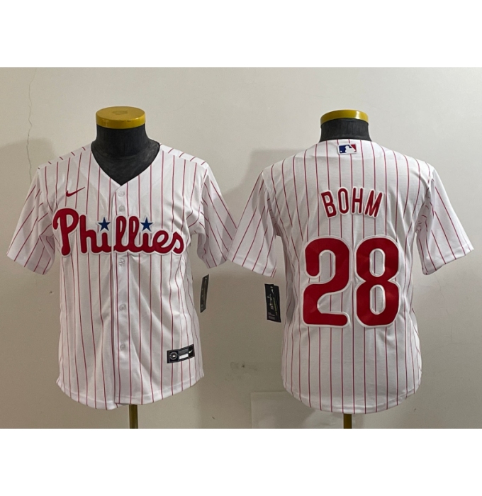 Youth Philadelphia Phillies #28 Alec Bohm White Cool Base Jersey