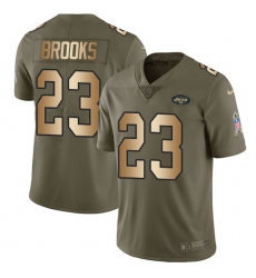 Men's Nike New York Jets #23 Terrence Brooks Limited Olive/Gold 2017 Salute to Service NFL Jersey