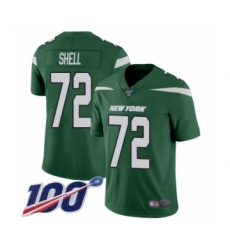 Men's New York Jets #72 Brandon Shell Green Team Color Vapor Untouchable Limited Player 100th Season Football Jersey