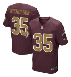 Men's Nike Washington Redskins #35 Montae Nicholson Elite Burgundy Red/Gold Number Alternate 80TH Anniversary NFL Jersey