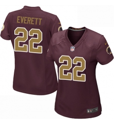 Women's Nike Washington Redskins #22 Deshazor Everett Game Burgundy Red/Gold Number Alternate 80TH Anniversary NFL Jersey