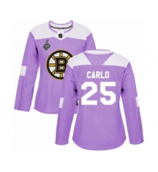 Women's Boston Bruins #25 Brandon Carlo Authentic Purple Fights Cancer Practice 2019 Stanley Cup Final Bound Hockey Jersey