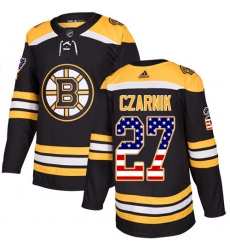 Youth Adidas Boston Bruins #27 Austin Czarnik Authentic Black USA Flag Fashion NHL Jersey