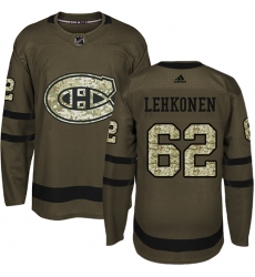 Men's Adidas Montreal Canadiens #62 Artturi Lehkonen Premier Green Salute to Service NHL Jersey