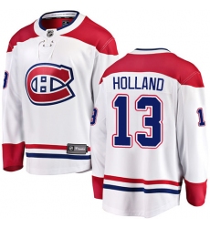 Men's Montreal Canadiens #13 Peter Holland Authentic White Away Fanatics Branded Breakaway NHL Jersey