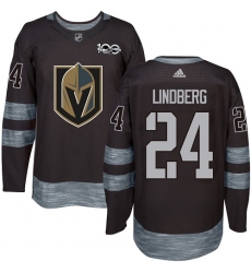 Men's Adidas Vegas Golden Knights #24 Oscar Lindberg Authentic Black 1917-2017 100th Anniversary NHL Jersey
