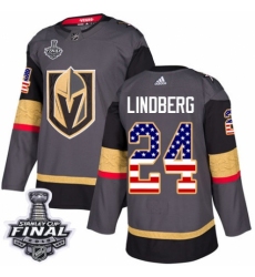 Men's Adidas Vegas Golden Knights #24 Oscar Lindberg Authentic Gray USA Flag Fashion 2018 Stanley Cup Final NHL Jersey