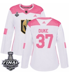 Women's Adidas Vegas Golden Knights #37 Reid Duke Authentic White/Pink Fashion 2018 Stanley Cup Final NHL Jersey