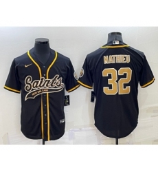 Men's New Orleans Saints #32 Tyrann Mathieu Black Stitched MLB Cool Base Nike Baseball Jersey