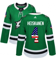 Women's Adidas Dallas Stars #4 Miro Heiskanen Authentic Green USA Flag Fashion NHL Jersey