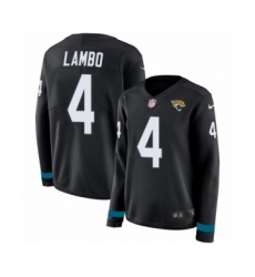 Women's Nike Jacksonville Jaguars #4 Josh Lambo Limited Black Therma Long Sleeve NFL Jersey