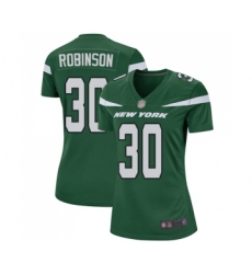Women's New York Jets #30 Rashard Robinson Game Green Team Color Football Jersey