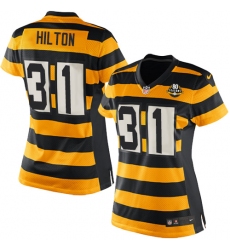 Women's Nike Pittsburgh Steelers #31 Mike Hilton Elite Yellow/Black Alternate 80TH Anniversary Throwback NFL Jersey