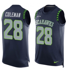 Men's Nike Seattle Seahawks #28 Justin Coleman Limited Steel Blue Player Name & Number Tank Top NFL Jersey