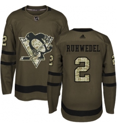 Men's Adidas Pittsburgh Penguins #2 Chad Ruhwedel Authentic Green Salute to Service NHL Jersey