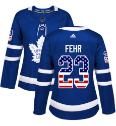 Women's Adidas Toronto Maple Leafs #23 Eric Fehr Authentic Royal Blue USA Flag Fashion NHL Jersey
