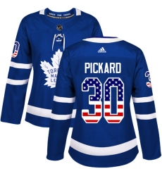 Women's Adidas Toronto Maple Leafs #30 Calvin Pickard Authentic Royal Blue USA Flag Fashion NHL Jersey