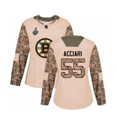 Women's Boston Bruins #55 Noel Acciari Authentic Camo Veterans Day Practice 2019 Stanley Cup Final Bound Hockey Jersey